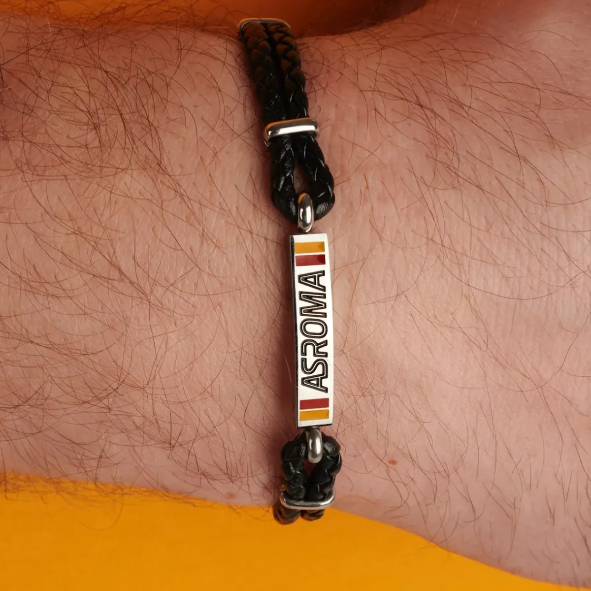 AS Roma Jewellery*Bracelet with central plaque in hypoallergenic steel and adjustable black fabric cord