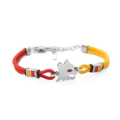 AS Roma Jewellery*Bracelet with central plaque Lupetto in hypoallergenic steel and adjustable fabric cord red and yellow