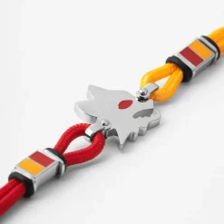 AS Roma Jewellery*Bracelet with central plaque Lupetto in hypoallergenic steel and adjustable fabric cord red and yellow