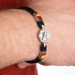 AS Roma Jewellery*Bracelet with central plaque logo in hypoallergenic steel and adjustable fabric cord black