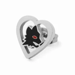 AS Roma Jewellery*Hypoallergenic steel earrings with heart and black enameled Lupetto with red eye