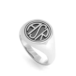AS Roma Jewellery*Signet Ring X Nove25 Round ASR Logo, Unisex, Sterling Silver