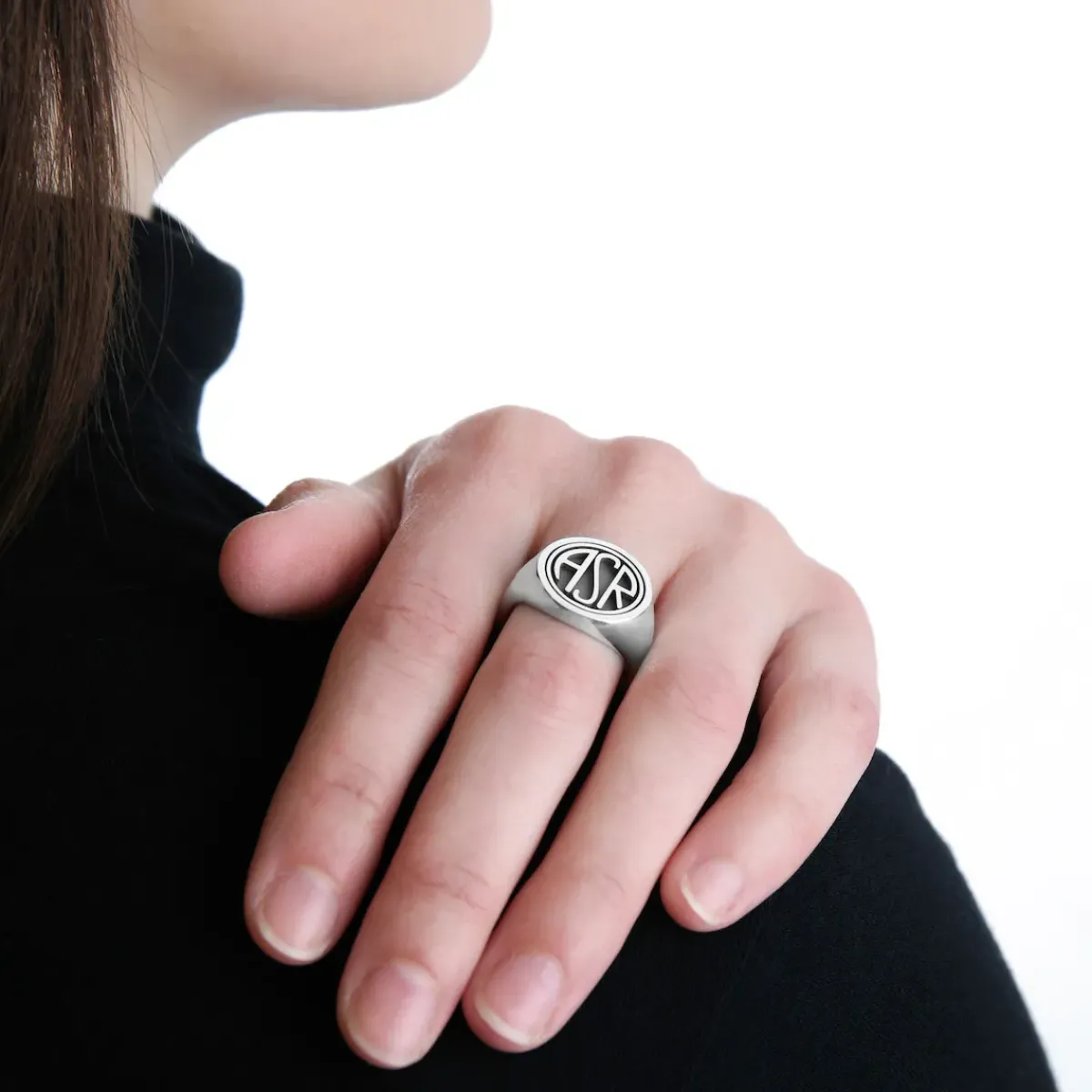 AS Roma Jewellery*Signet Ring X Nove25 Round ASR Logo, Unisex, Sterling Silver
